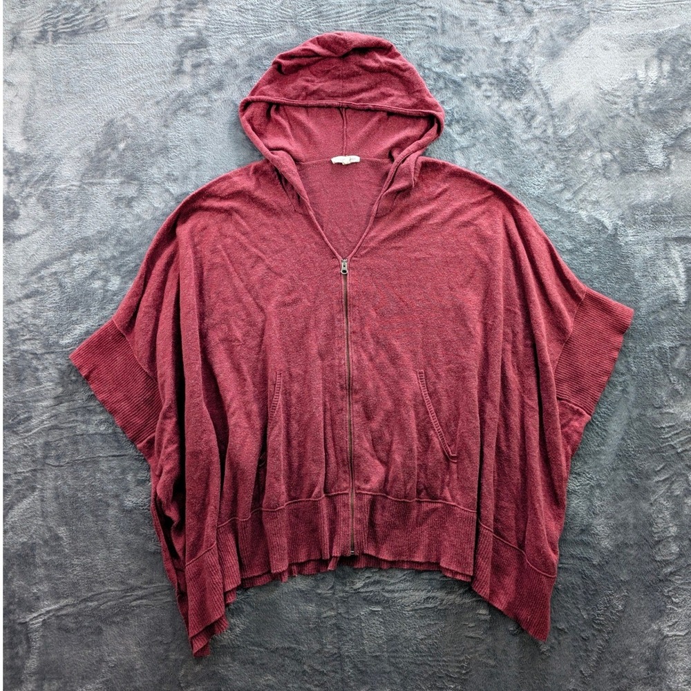 Eileen Fisher Organic Cotton Zip Front Poncho Hoodie Burgundy XS
